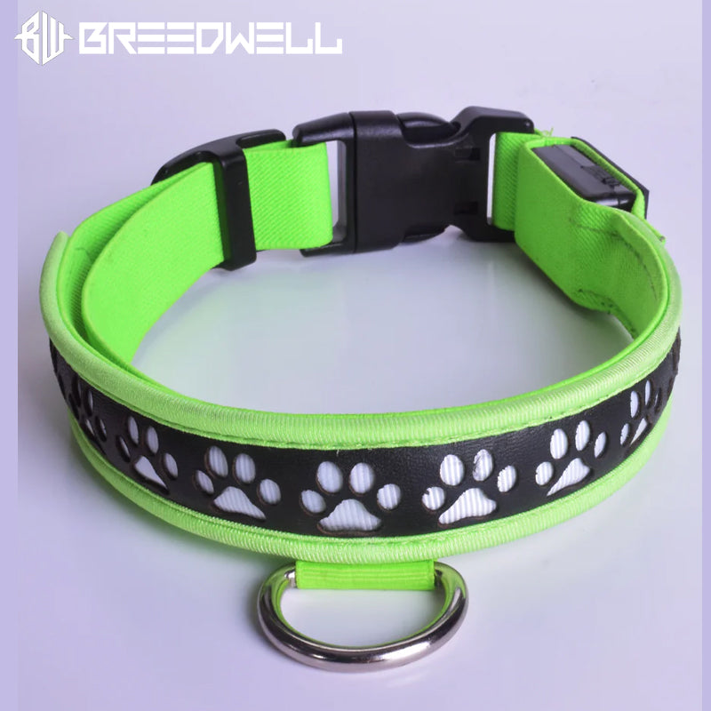 BREEDWELL-POUNDTOWN Puppy LED Collar Leather - Neon Green