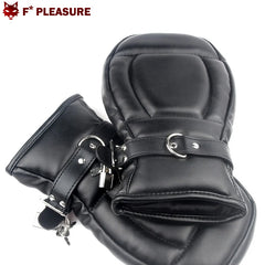 Bondage Fist Mitts PU Leather - Black