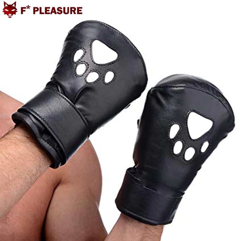 Bondage Fist Mitts PU Leather - Black