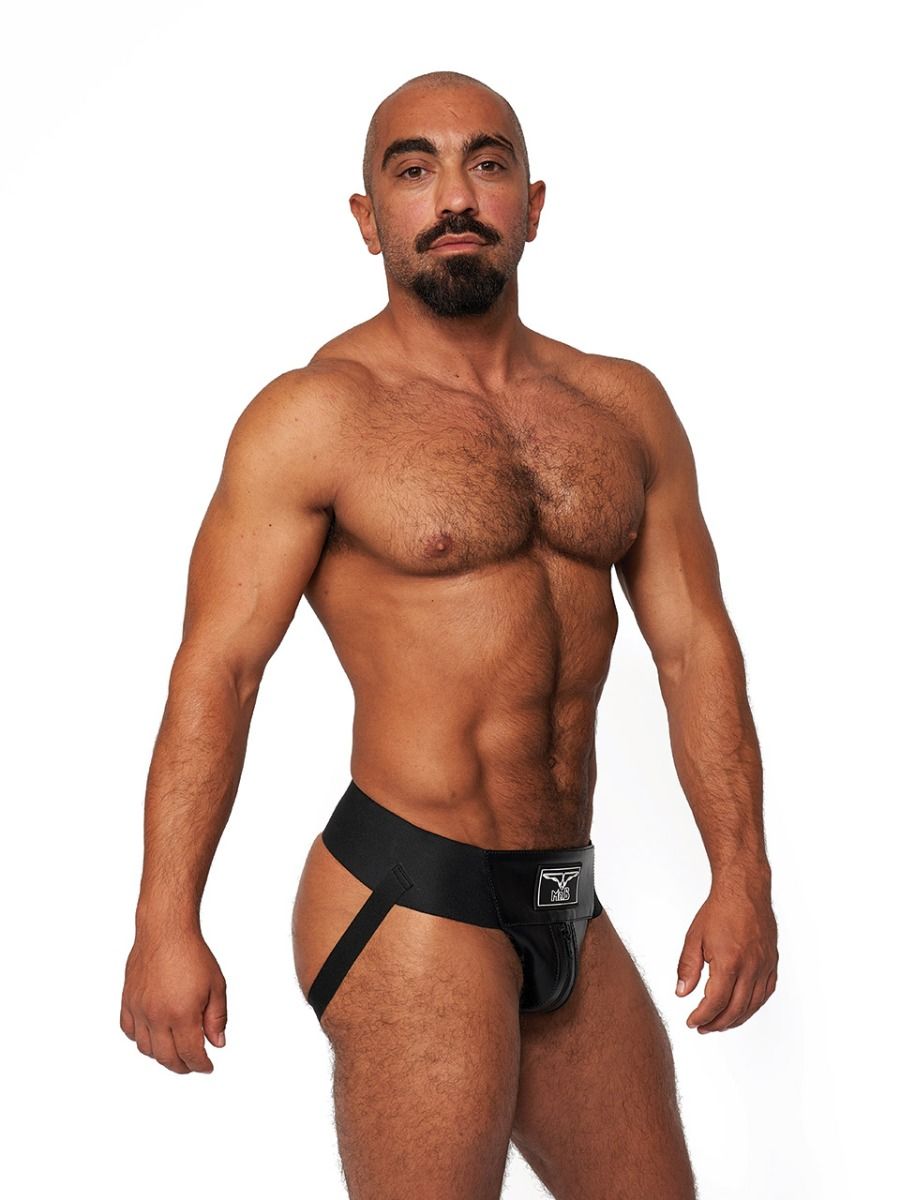 Mister B - Premium Jockstrap Leder Schwarz-Schwarz