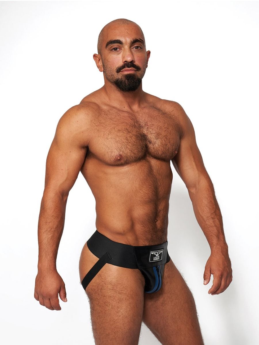 Mister B - Premium Jockstrap Leder Schwarz-Blau