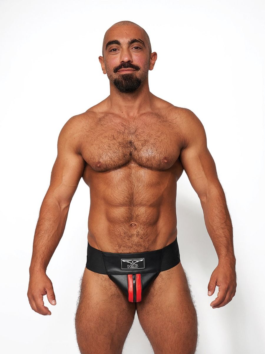 Mister B - Premium Jockstrap Leder Schwarz-Rot