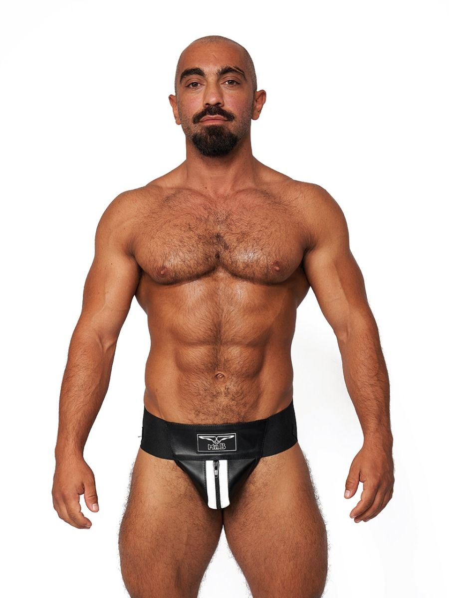 Mister B - Premium Jockstrap Leder Schwarz-Weiss