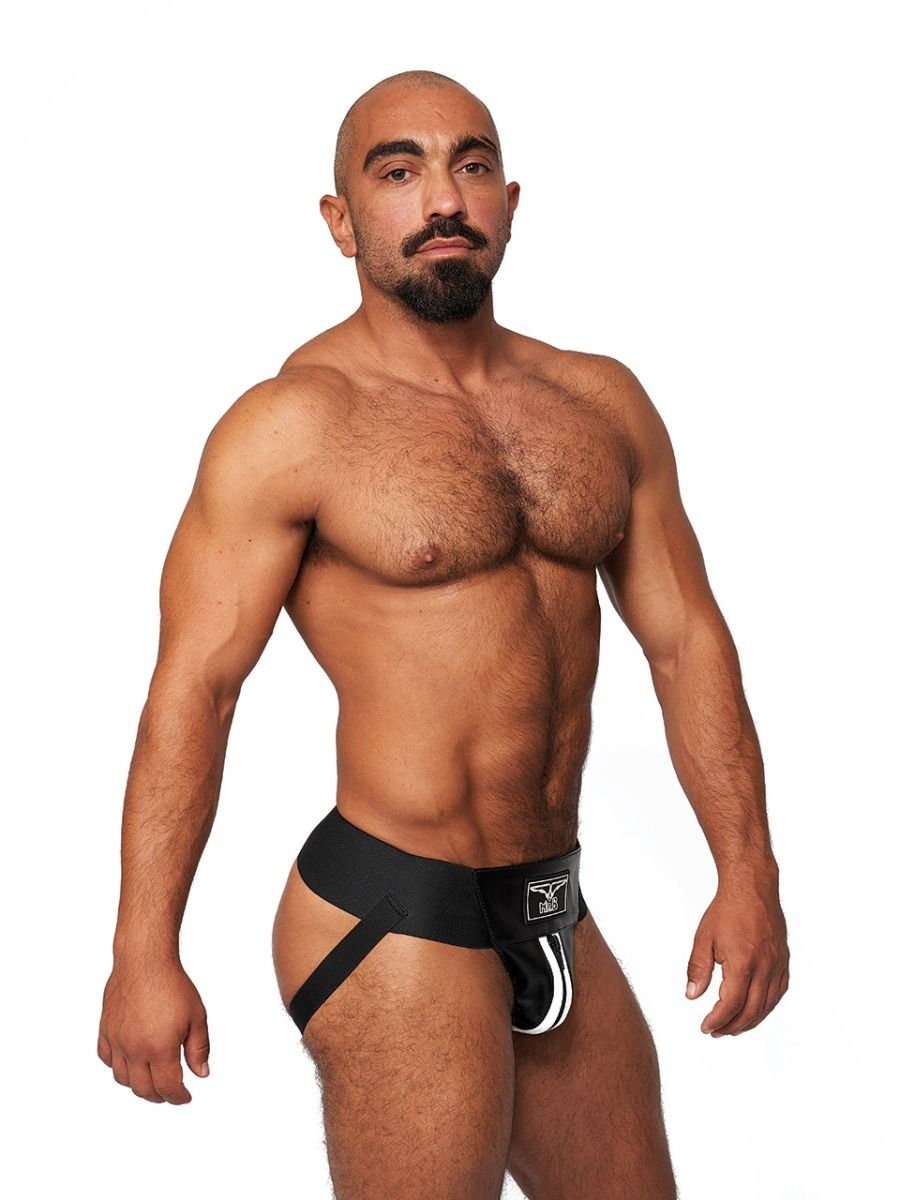 Mister B - Premium Jockstrap Leder Schwarz-Weiss