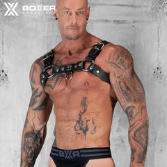 BOXER - De Luxe Shoulder Leather Harness Ring/Hook - Black