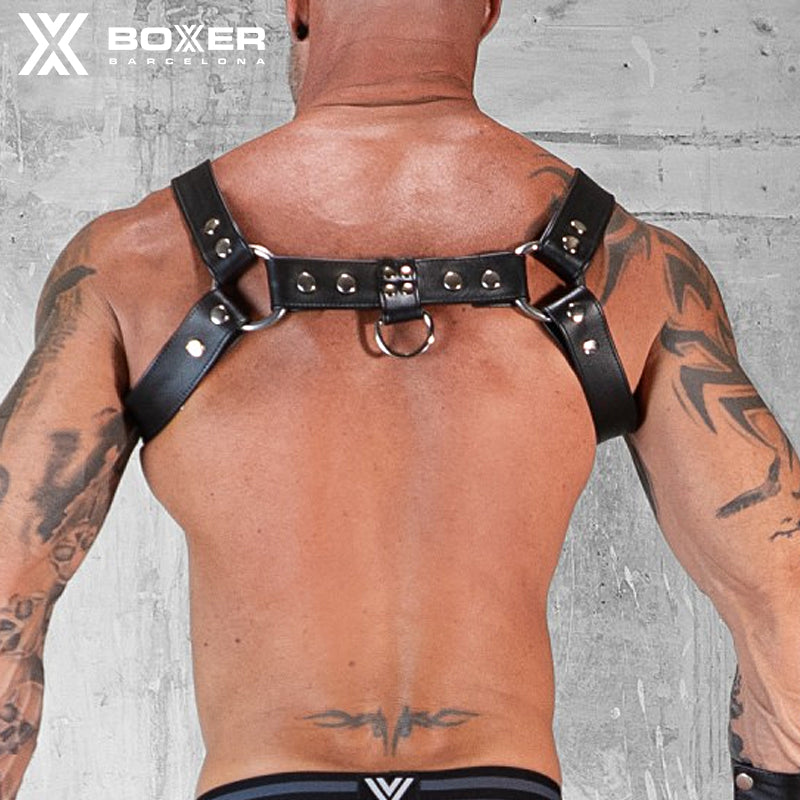 BOXER - De Luxe Shoulder Leather Harness Ring/Hook - Black