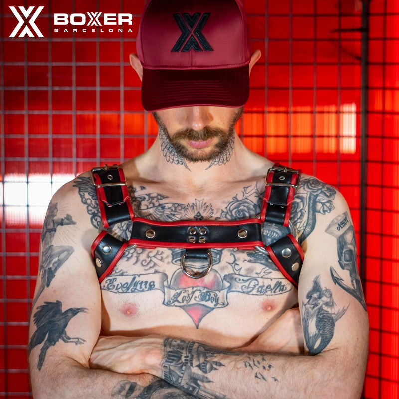 BOXER - De Luxe Schulter Leder Harness Ring/Haken - Rot