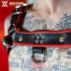 BOXER - De Luxe Schulter Leder Harness Ring/Haken - Rot