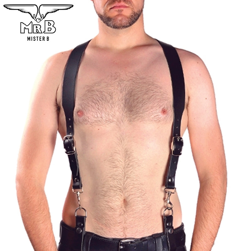 Mister B Leder Combi Harness Hosenträger Basic Schwarz