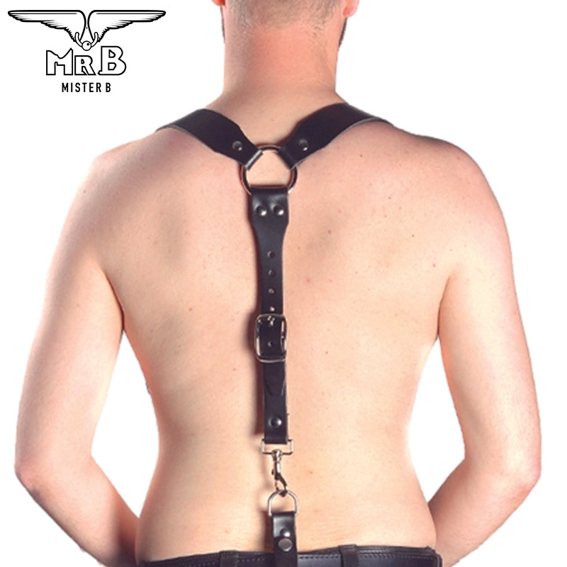 Mister B Leder Combi Harness Hosenträger Basic Schwarz