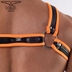 Mister B Neopren Harness mit Schwanz-Riemen Schwarz Orange