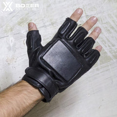 BOXER - Leather Combat Fingerless Gloves