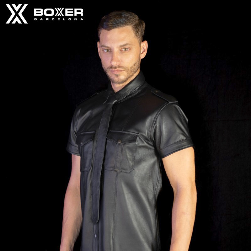 BOXER - De-luxe Leather Uniform Shirt - Black - Lambskin