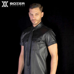 BOXER - De-luxe Leather Uniform Shirt - Black - Lambskin