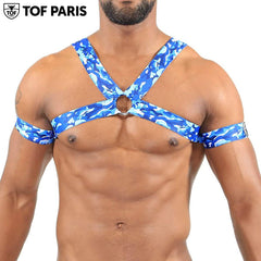 TOF Paris - H/X Fetish Elastic Harness - Blue Camouflage