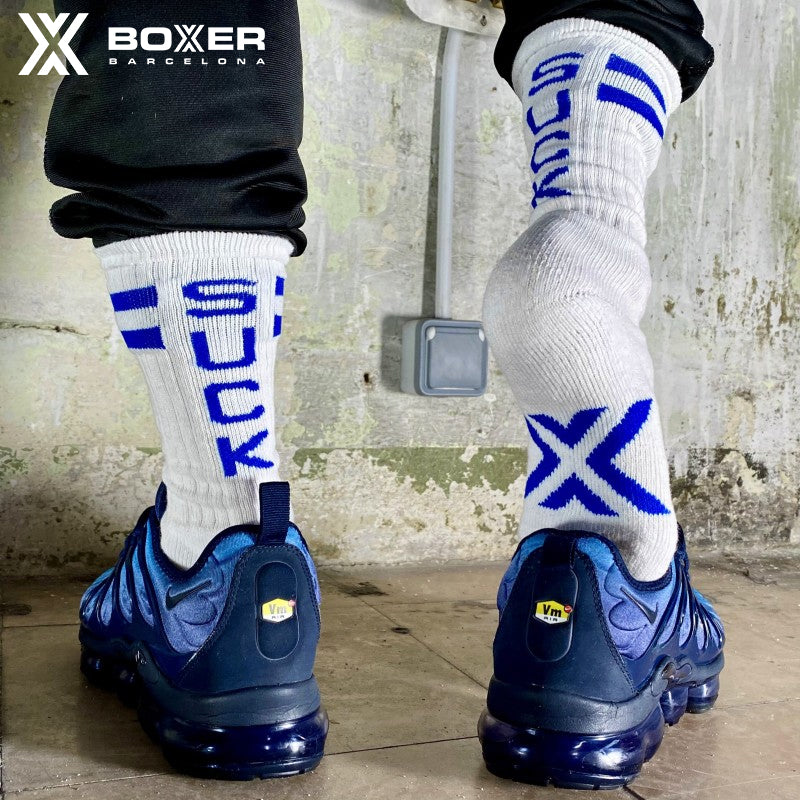 BOXER - Calcetines skater SUCK - Blanco/Azul real