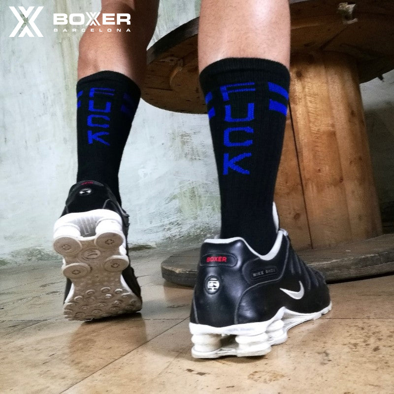 BOXER - Skater Socks FUCK - Black/Royal Blue