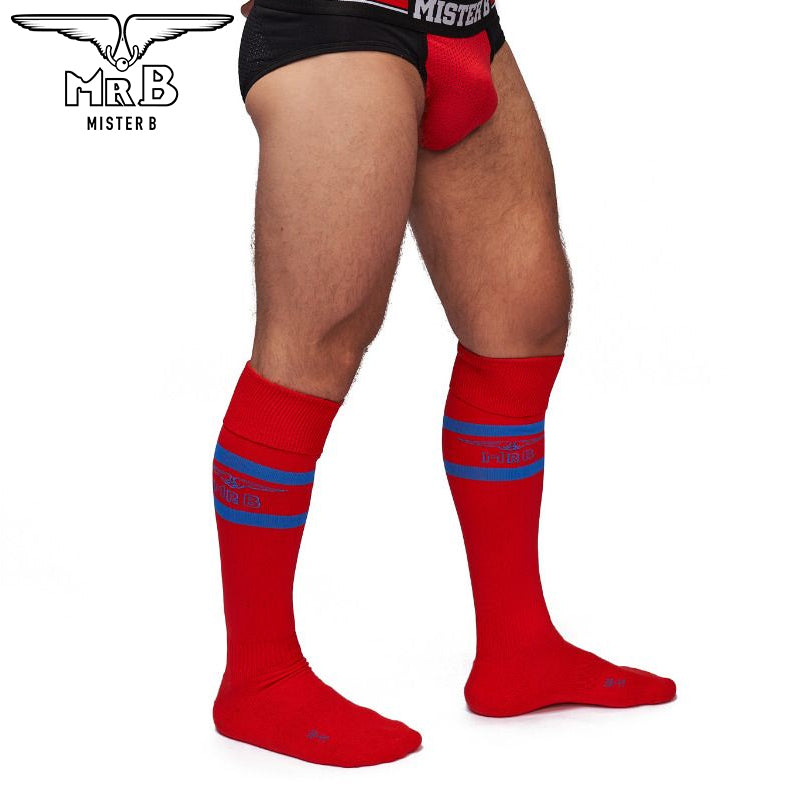 Mister B - URBAN Fußball-Socken mit Tasche Rot Blau