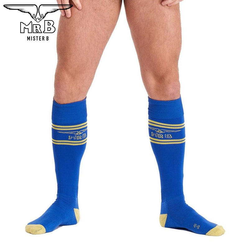 Mister B - URBAN Fußball-Socken mit Tasche Blau Gelb