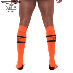 Mister B - URBAN Fußball-Socken mit Tasche Orange Schwarz