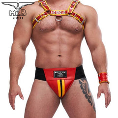 Mister B - Circuit Jockstrap Leder rot-gelb