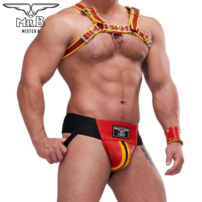 Mister B - Circuit Jockstrap Leder rot-gelb