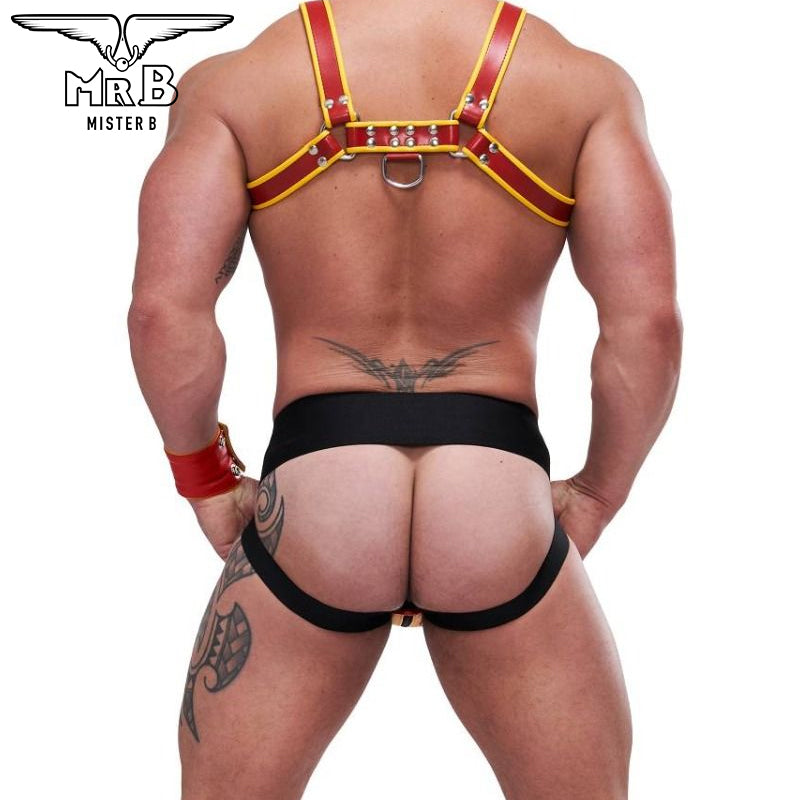 Mister B - Circuit Jockstrap Leder rot-gelb