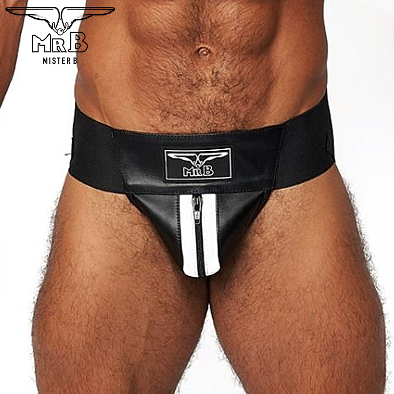 Mister B - Premium Jockstrap Leder Schwarz-Weiss