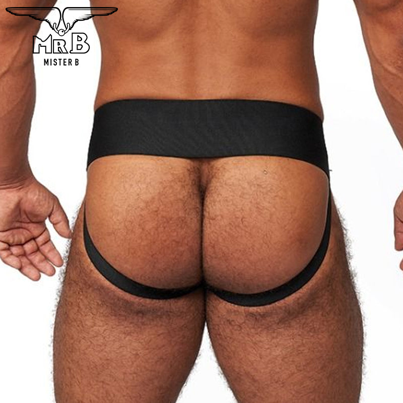 Mister B - Premium Jockstrap Leder Schwarz-Weiss