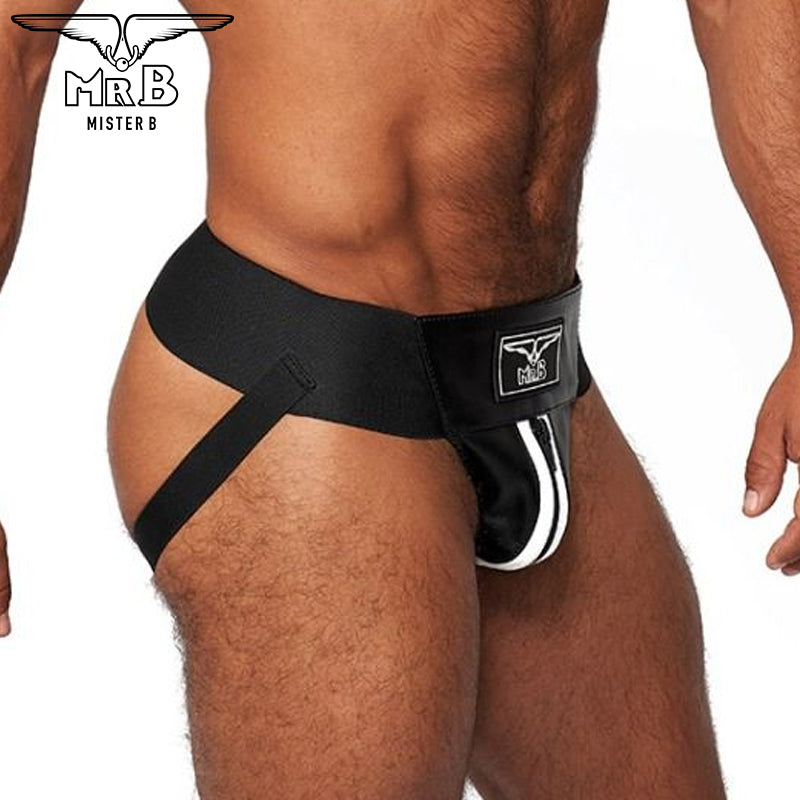 Mister B - Premium Jockstrap Leder Schwarz-Weiss