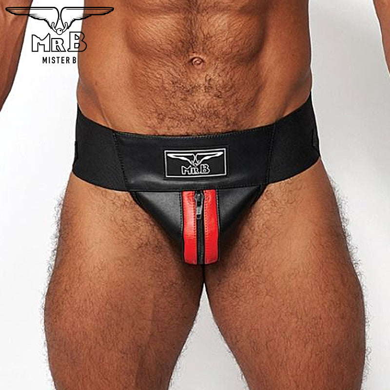 Mister B - Premium Jockstrap Leder Schwarz-Rot