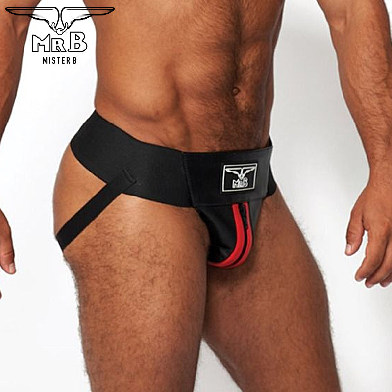 Mister B - Premium Jockstrap Leder Schwarz-Rot