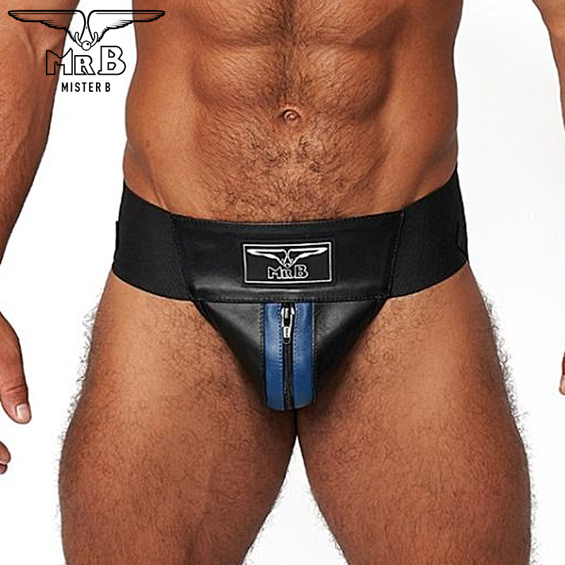 Mister B - Premium Jockstrap Leder Schwarz-Blau