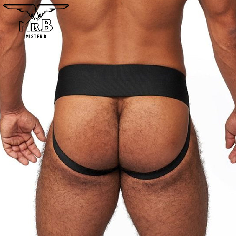 Mister B - Premium Jockstrap Leder Schwarz-Blau