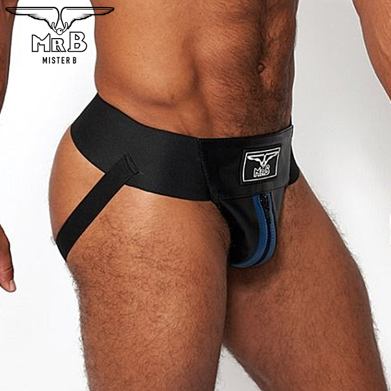 Mister B - Premium Jockstrap Leder Schwarz-Blau