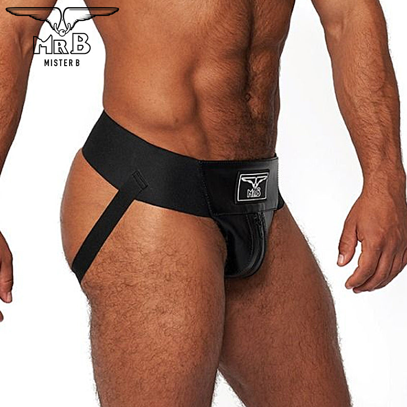 Mister B - Premium Jockstrap Leder Schwarz-Schwarz