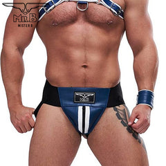 Mister B - Circuit Jockstrap Cuero Azul-Blanco