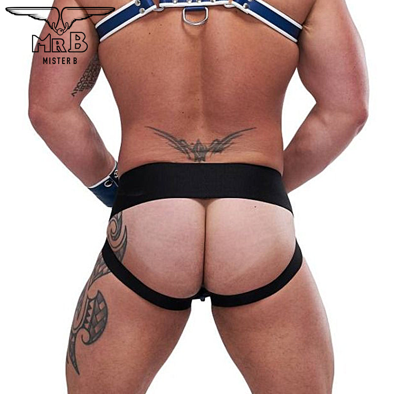 Mister B - Circuit Jockstrap Cuero Azul-Blanco