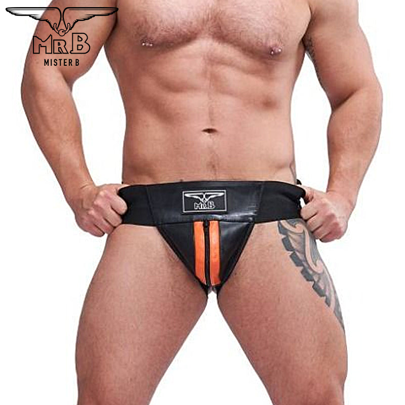 Mister B - Premium Jockstrap Leder Schwarz-Orange