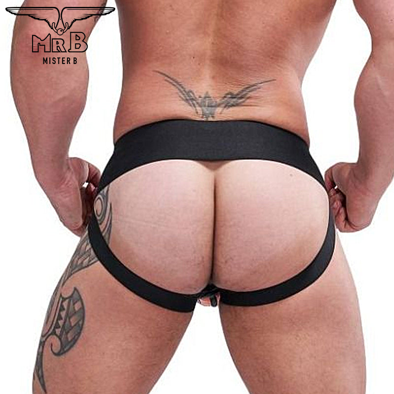 Mister B - Premium Jockstrap Leder Schwarz-Orange