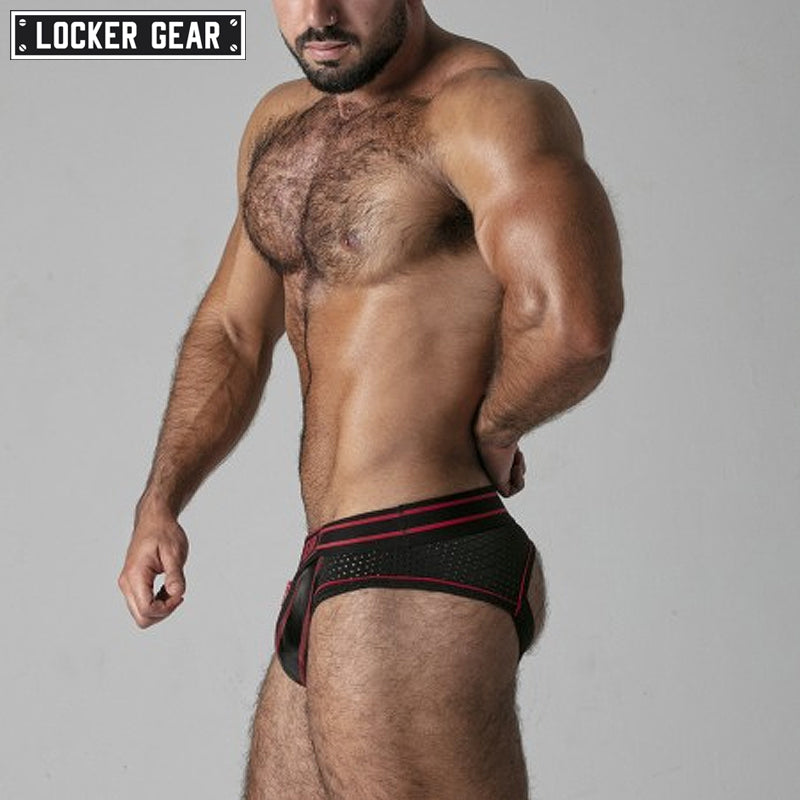 LOCKER GEAR - MASSIVE RUDE Zipper Mesh Jock Brief - Red