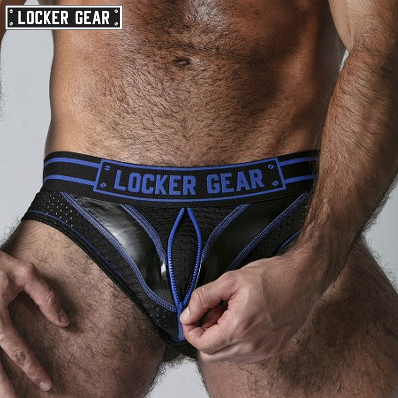 LOCKER GEAR - MASSIVE RUDE Zipper Mesh Jock Brief - Blue