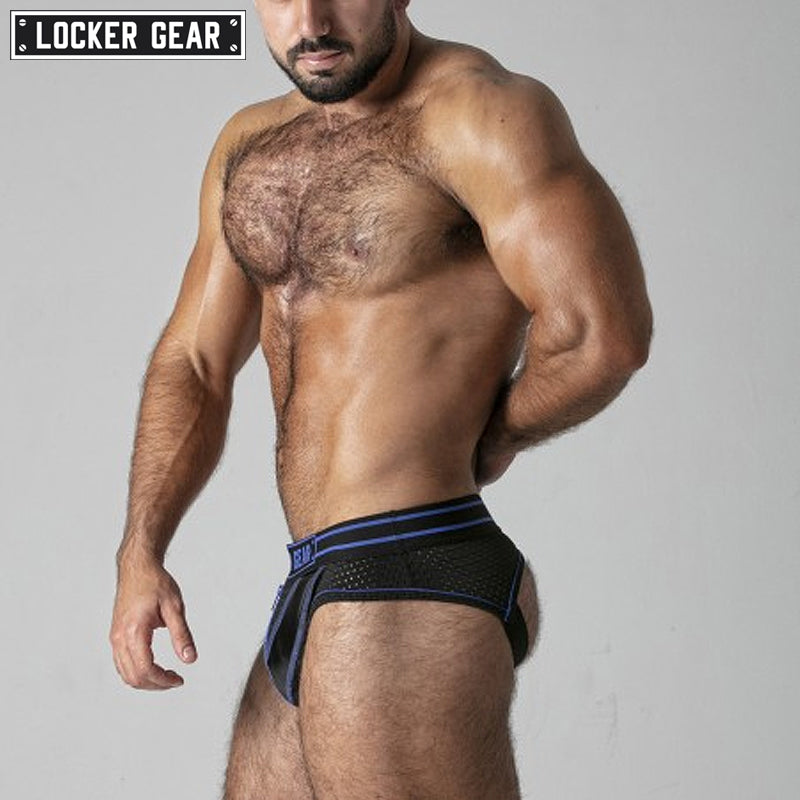 LOCKER GEAR - MASSIVE RUDE Zipper Mesh Jock Brief - Blue