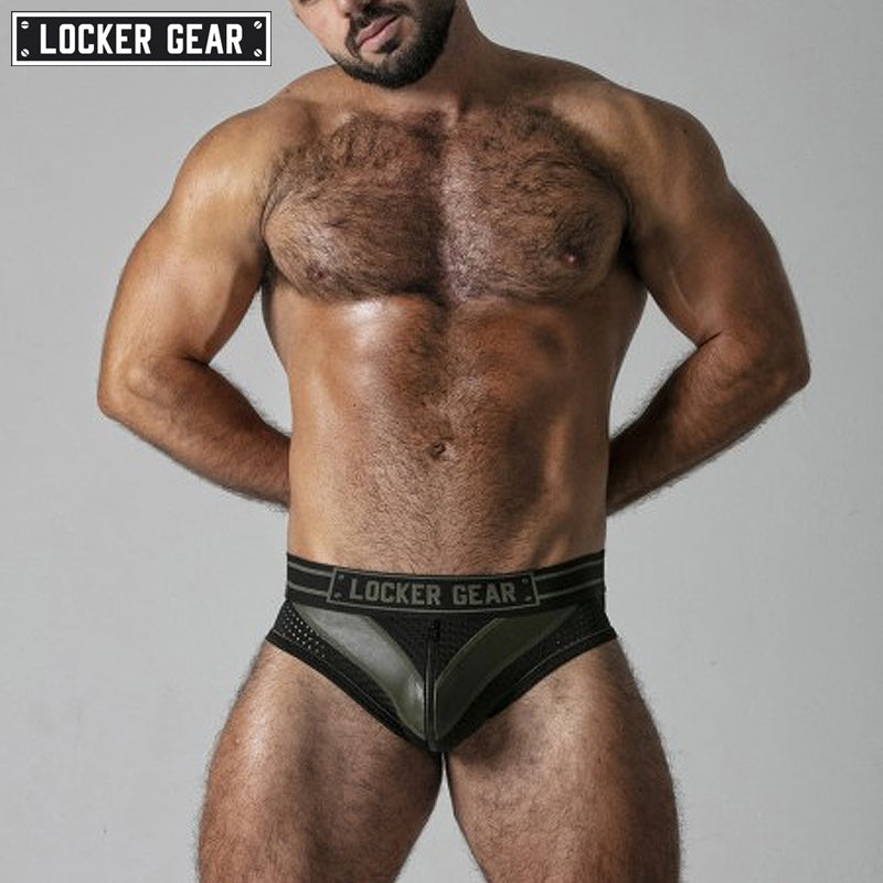 LOCKER GEAR - MASSIVE RUDE Zipper Mesh Jock Brief - Khaki