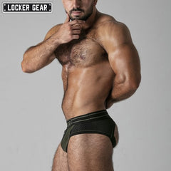 LOCKER GEAR - MASSIVE RUDE Zipper Mesh Jock Brief - Khaki