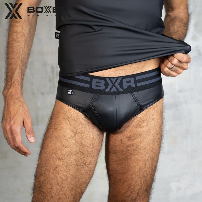 BOXER - Sexy Y Front Leatherette Brief - Black