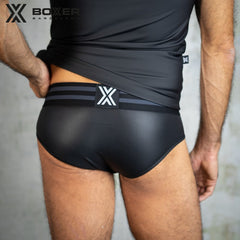 BOXER - Sexy Y Front Leatherette Brief - Black