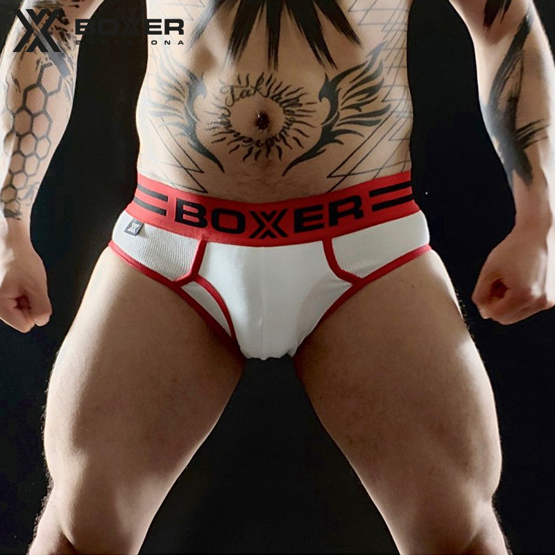 BOXER - Calzoncillo delantero en Y - Blanco/Rojo 