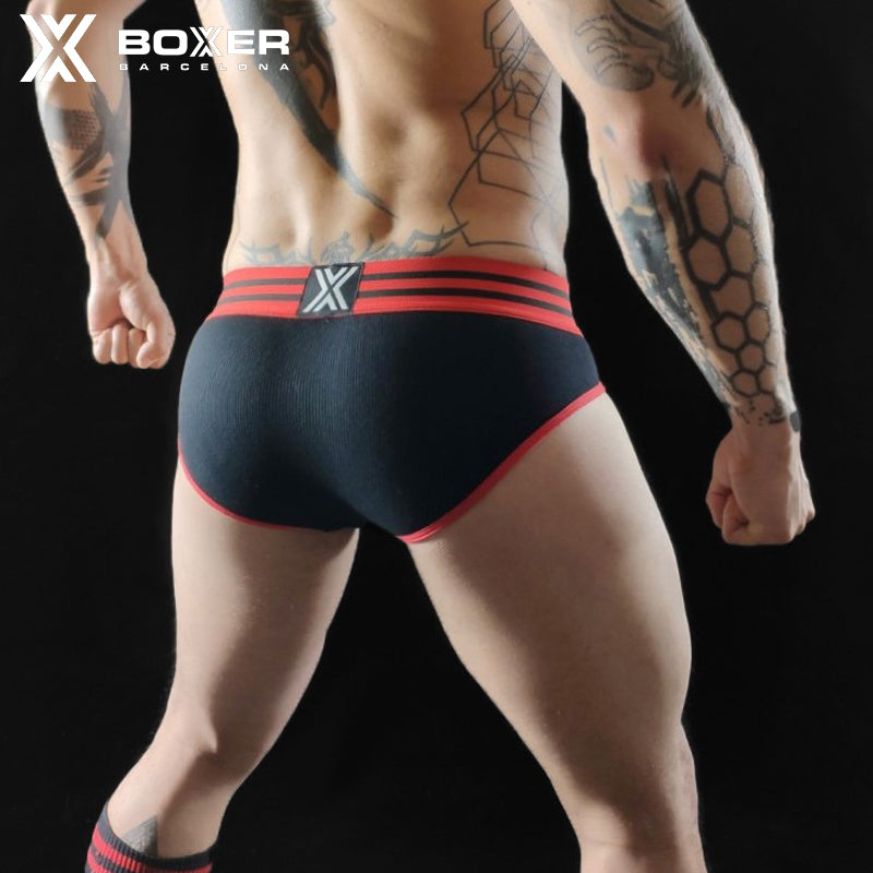 BOXER - Y front Brief - Black/Red