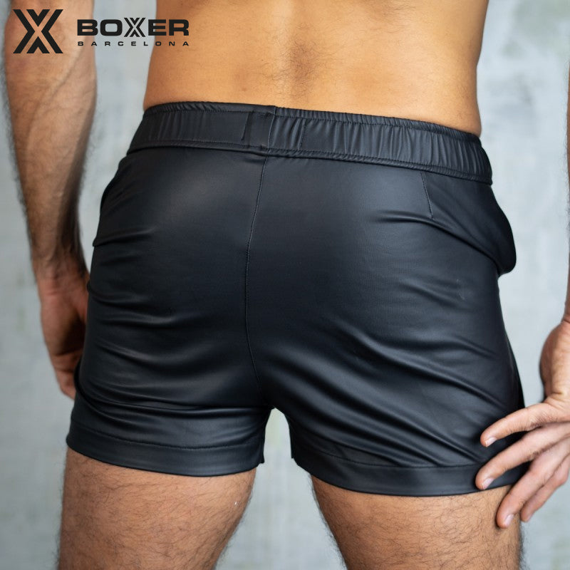 BOXER - Sexy T-Class Leatherette Shorts - Black